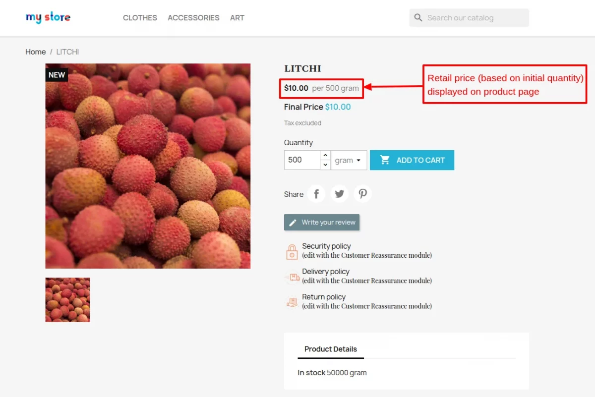 retail price product page