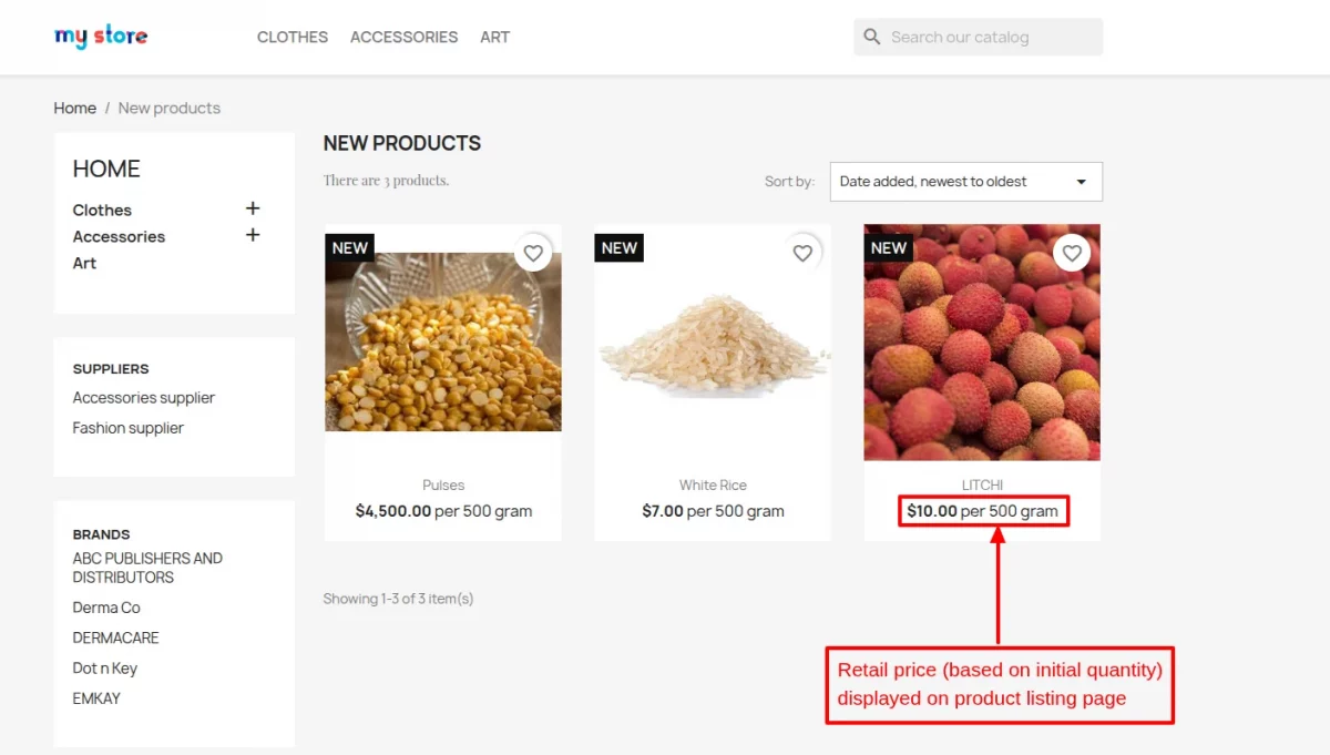 retail price on product listing page 