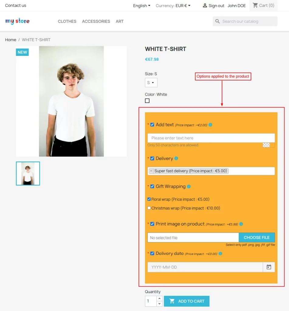 custom product options