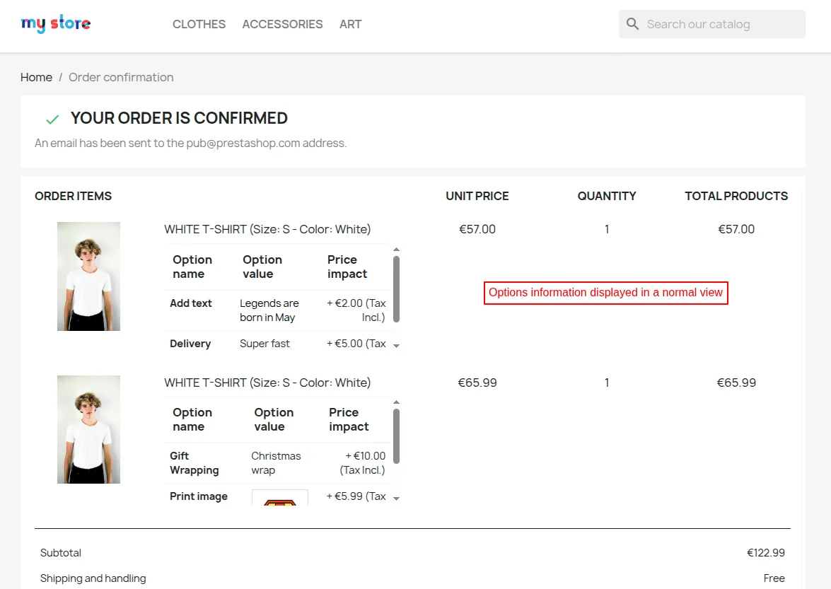 order confirmation page