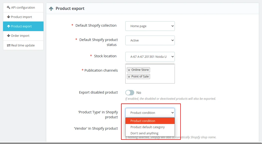 product export settings