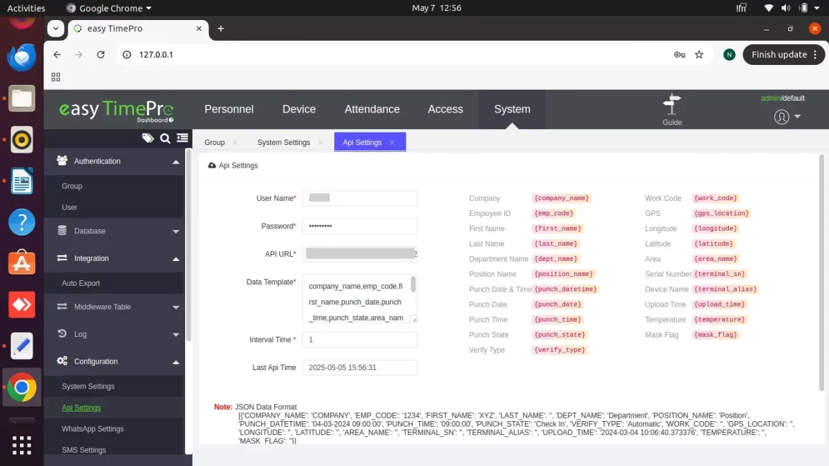 webhook setup on easytime pro software