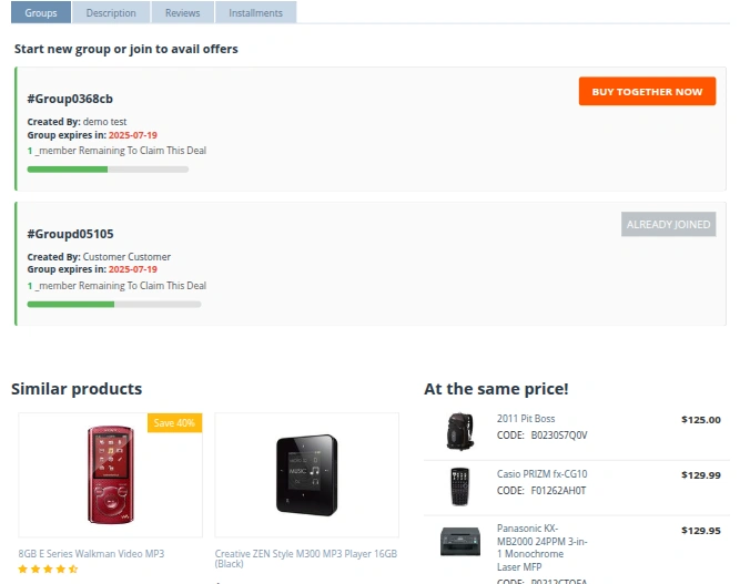 cs-cart group buy groups progress