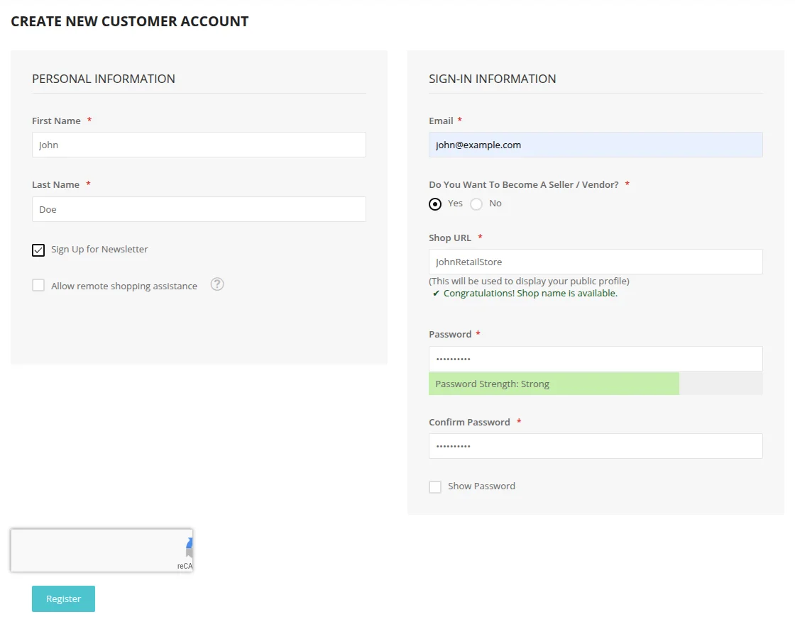 create a customer account