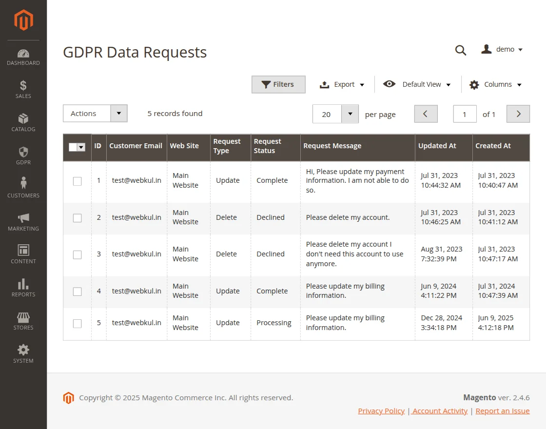 GDPR data request