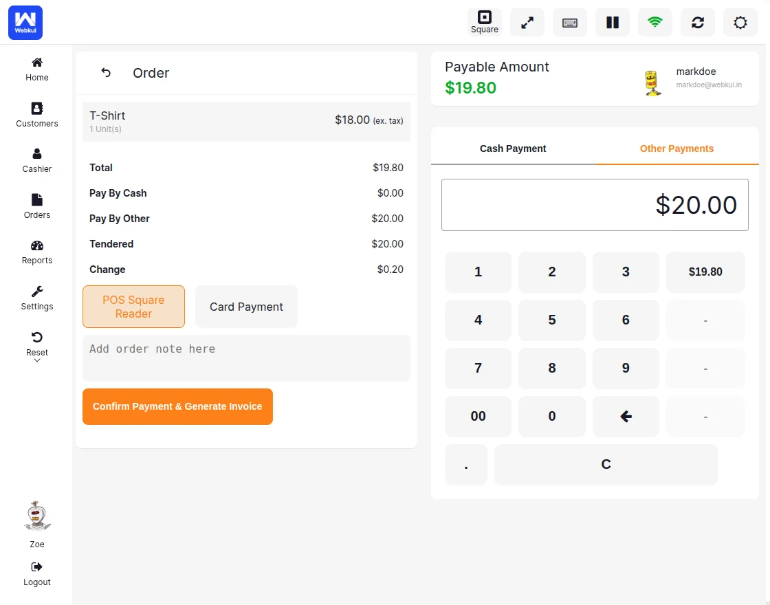 indifeels pos square payment method