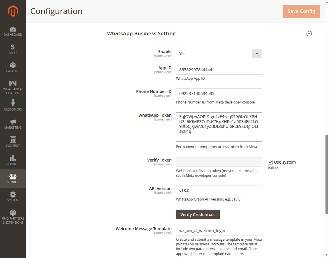 whatsapp config