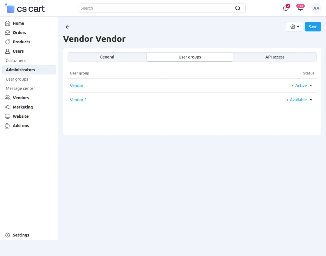 vendor group assigned