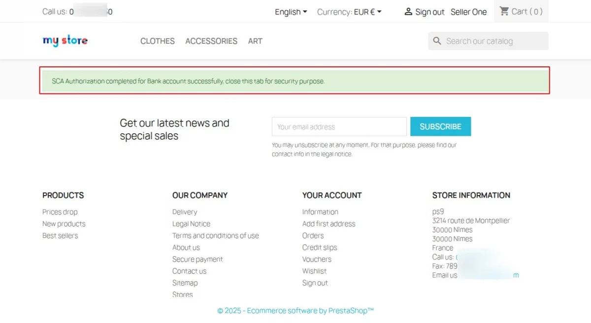 Bank Details SCA sucessfull