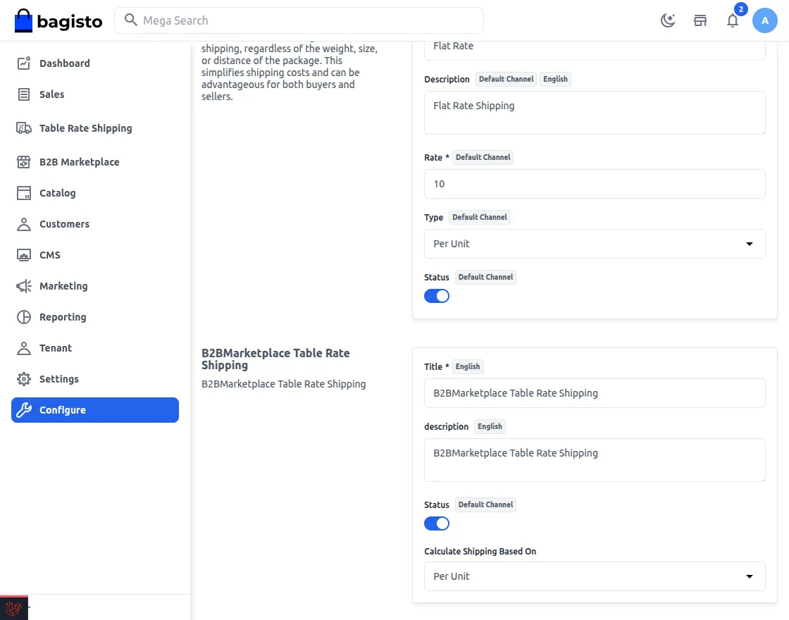 Laravel B2B marketplace table rate shipping