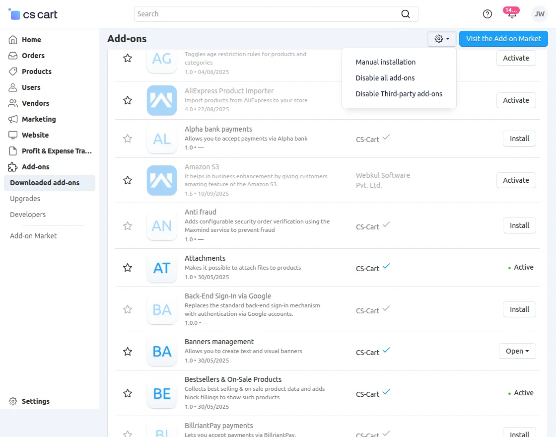 Manual installation of zip file