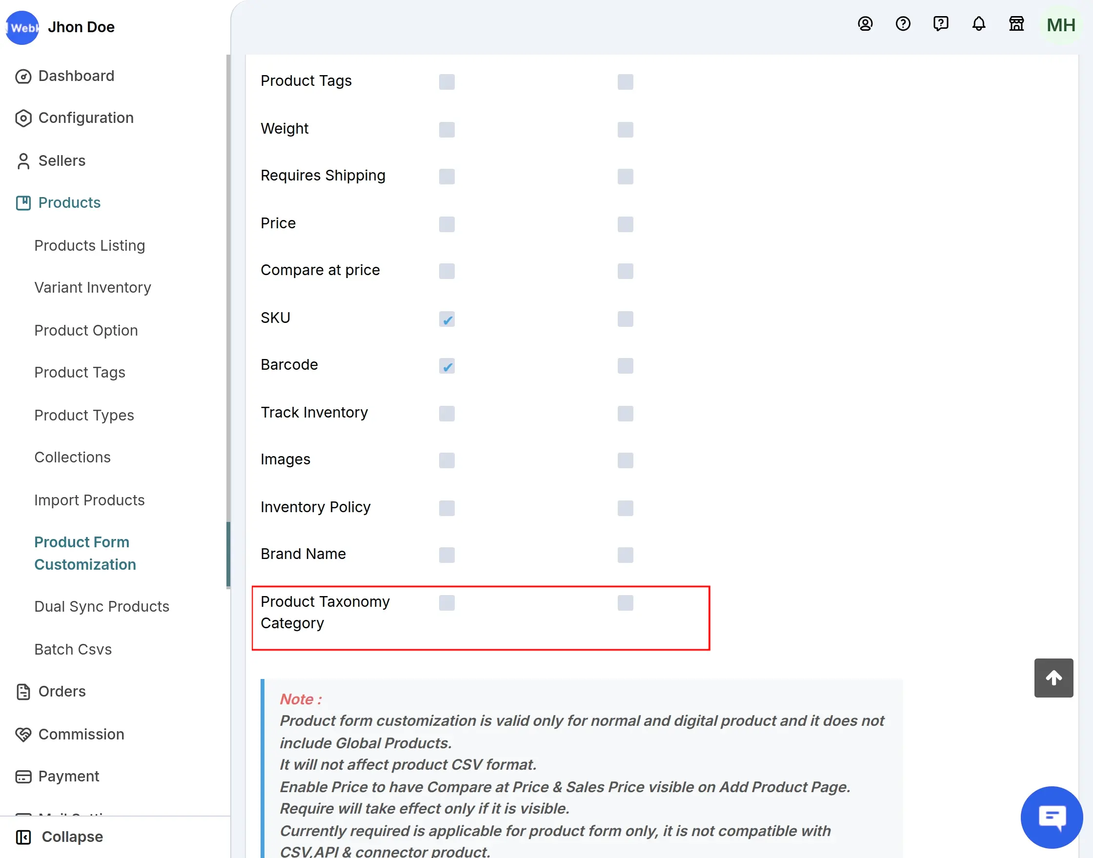 Product form Customisation
