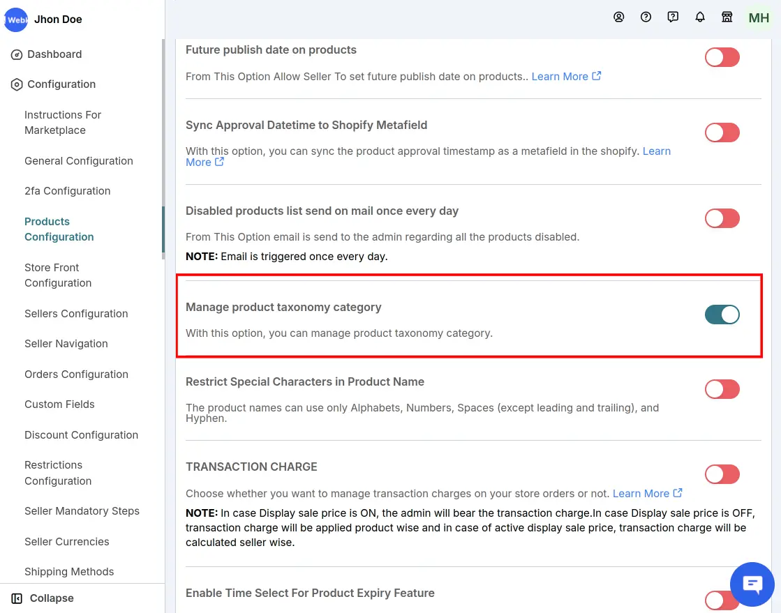 Product configuration