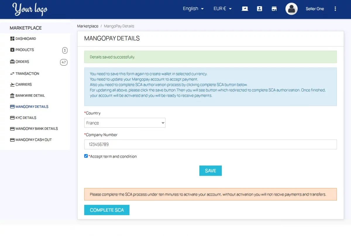 Seller SCA Authentication