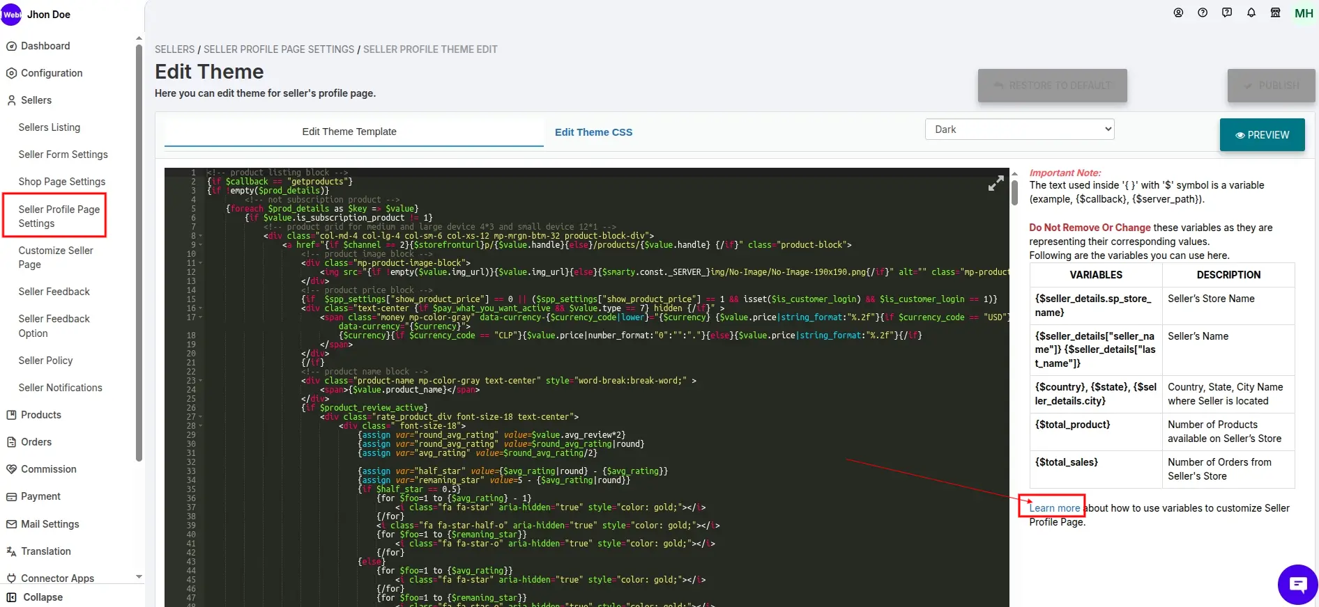 Seller-Profile-Theme-edit-Admin