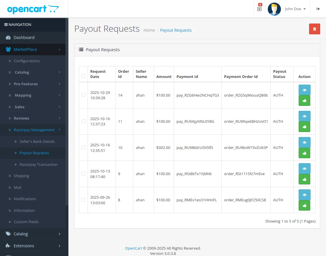 payout requests Dashboard