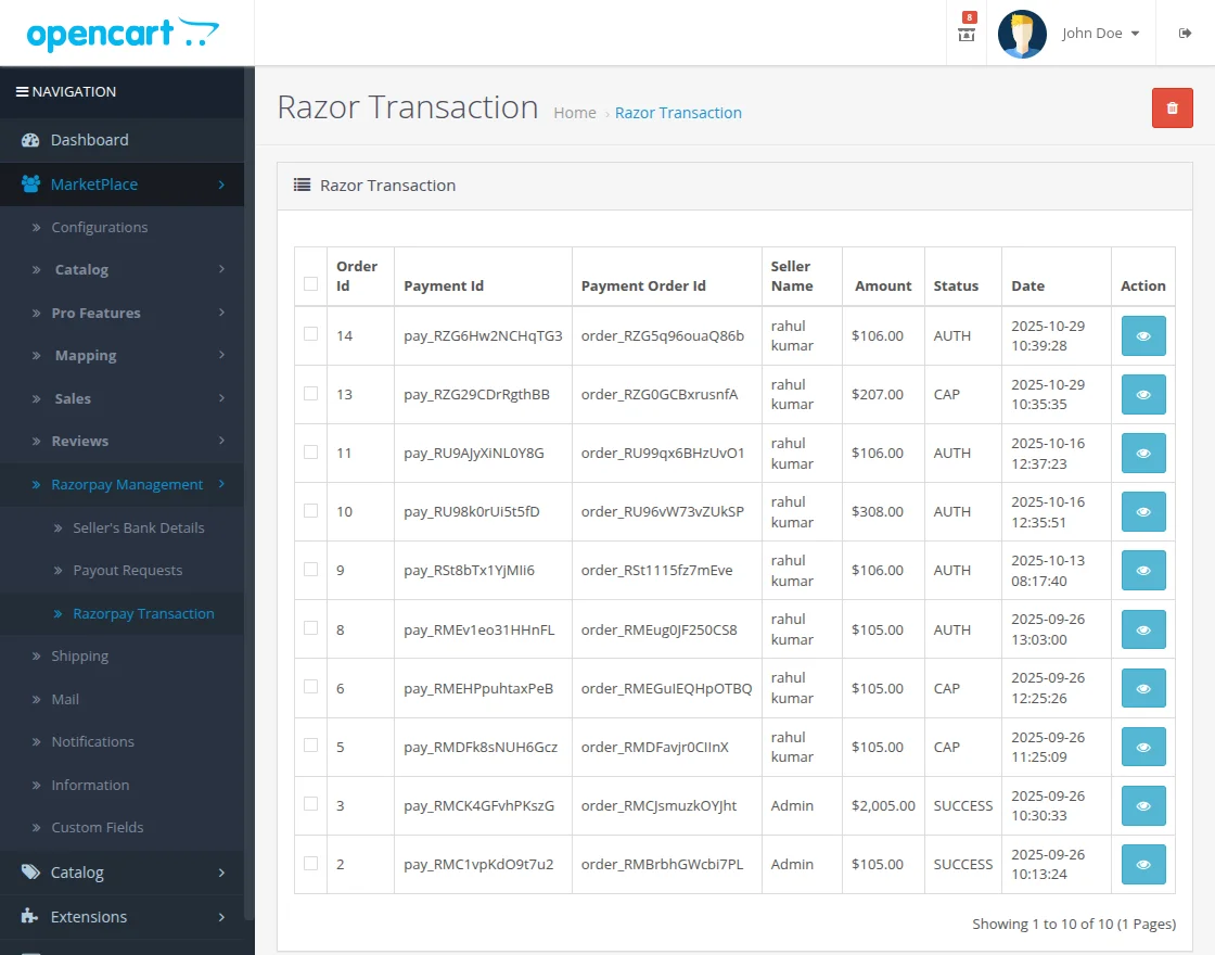 Razorpay Transactions Dashboard