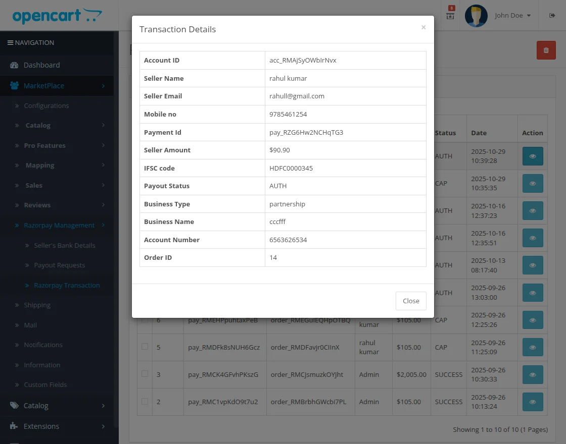 Transaction details page