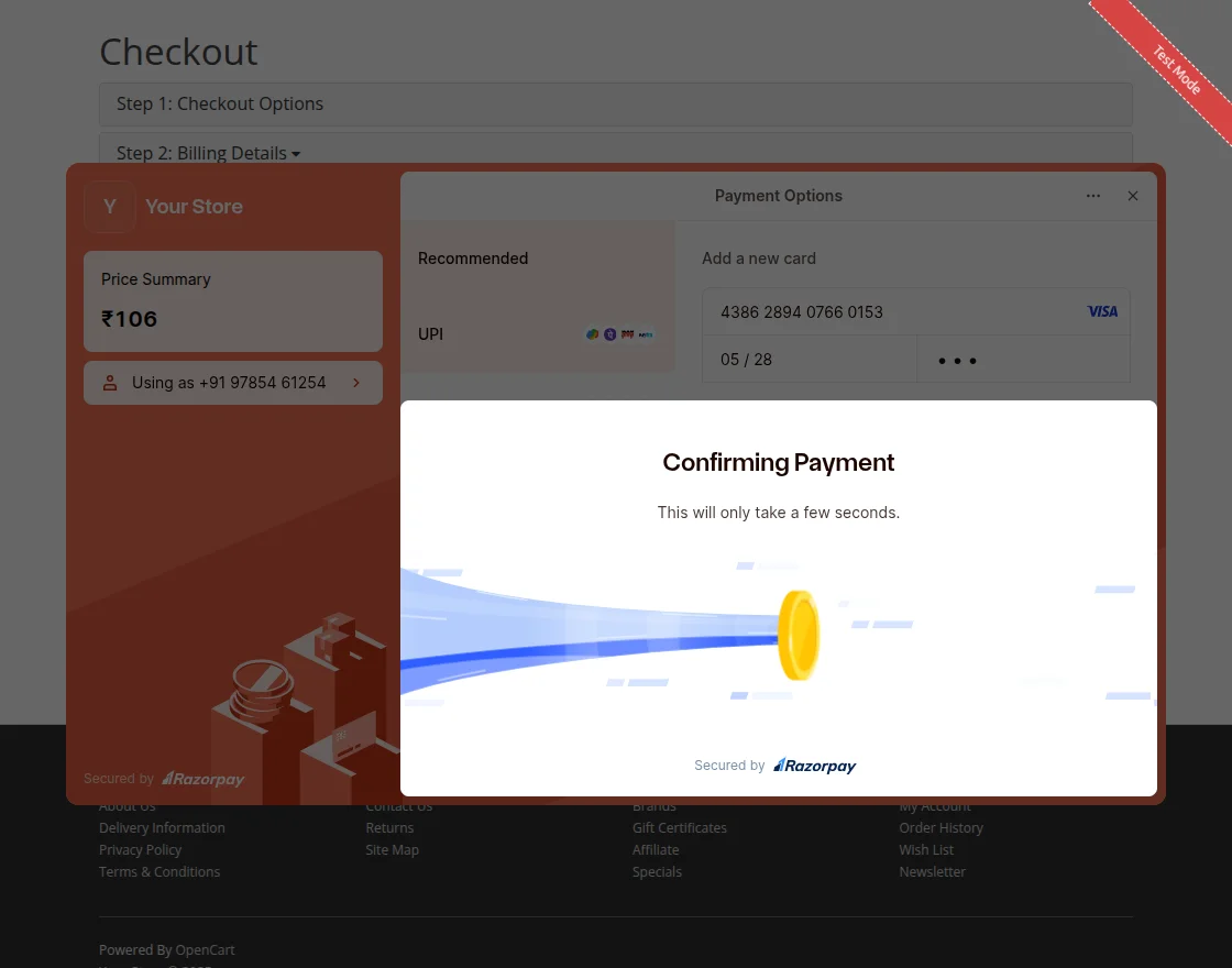 payment confirmation Page