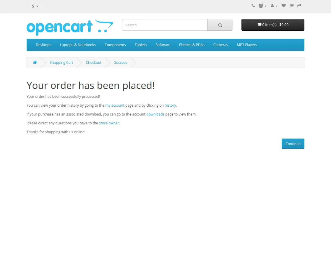 Place order Successfully