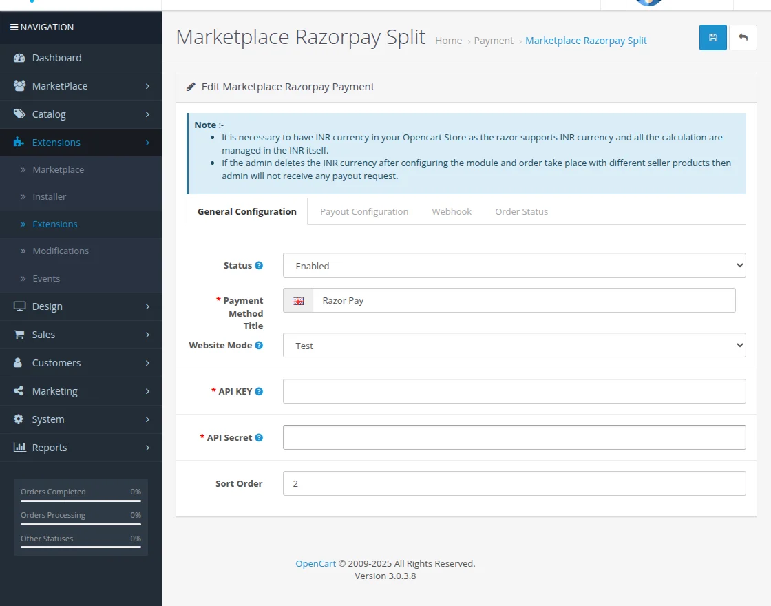 General setting of the module