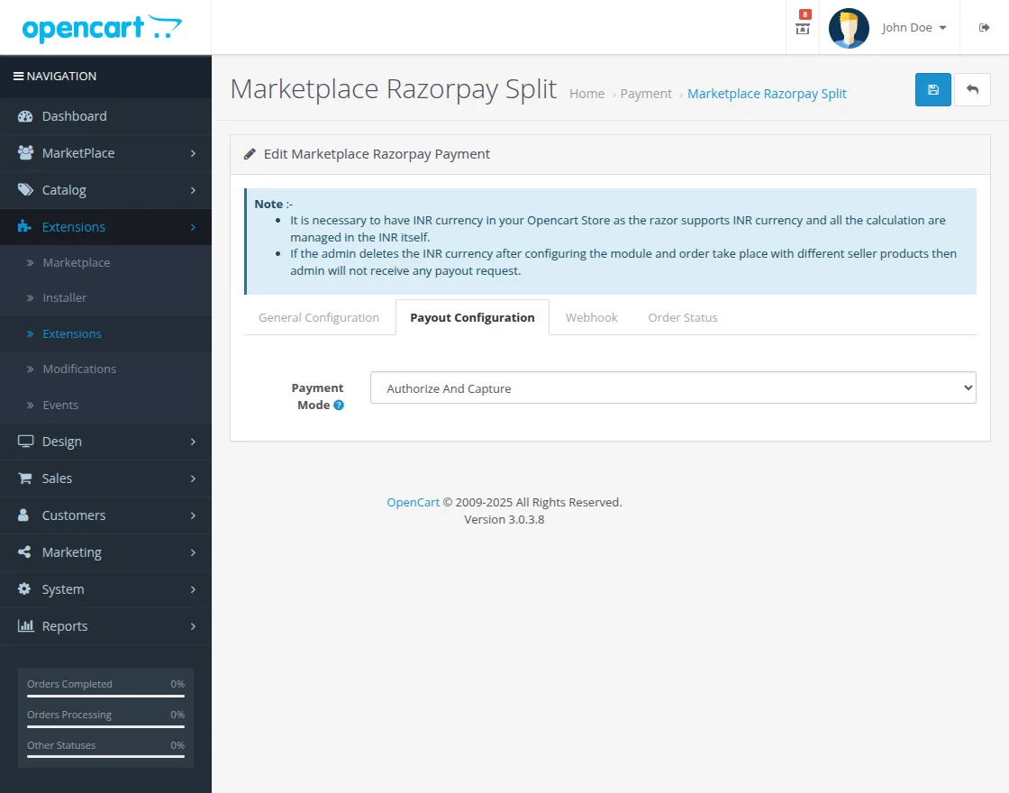 payout configuration of the module