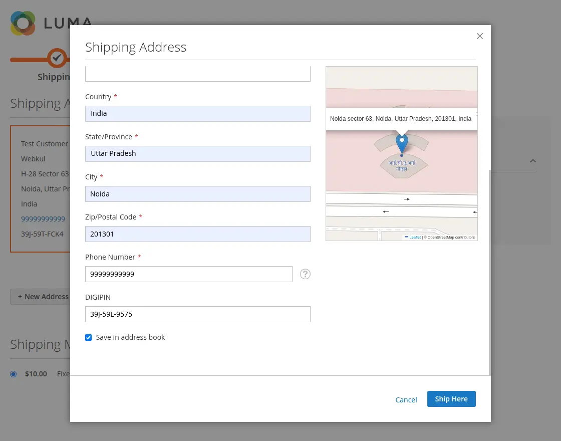add address on checkout page