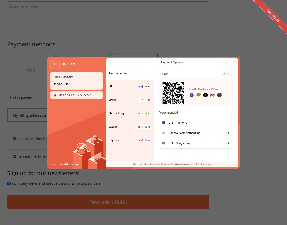 razorpay checkout page