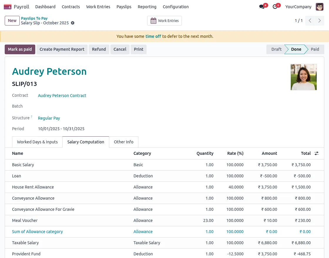 loan deduction in payslip