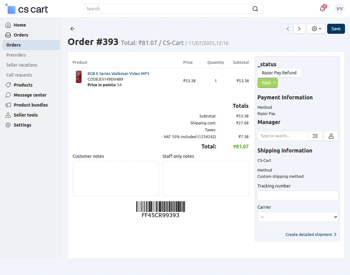 vendor razorpay refund