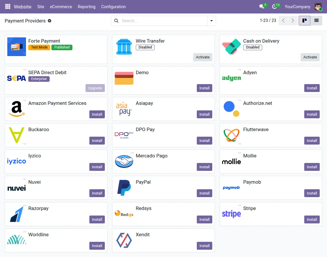 select forte as payment provider