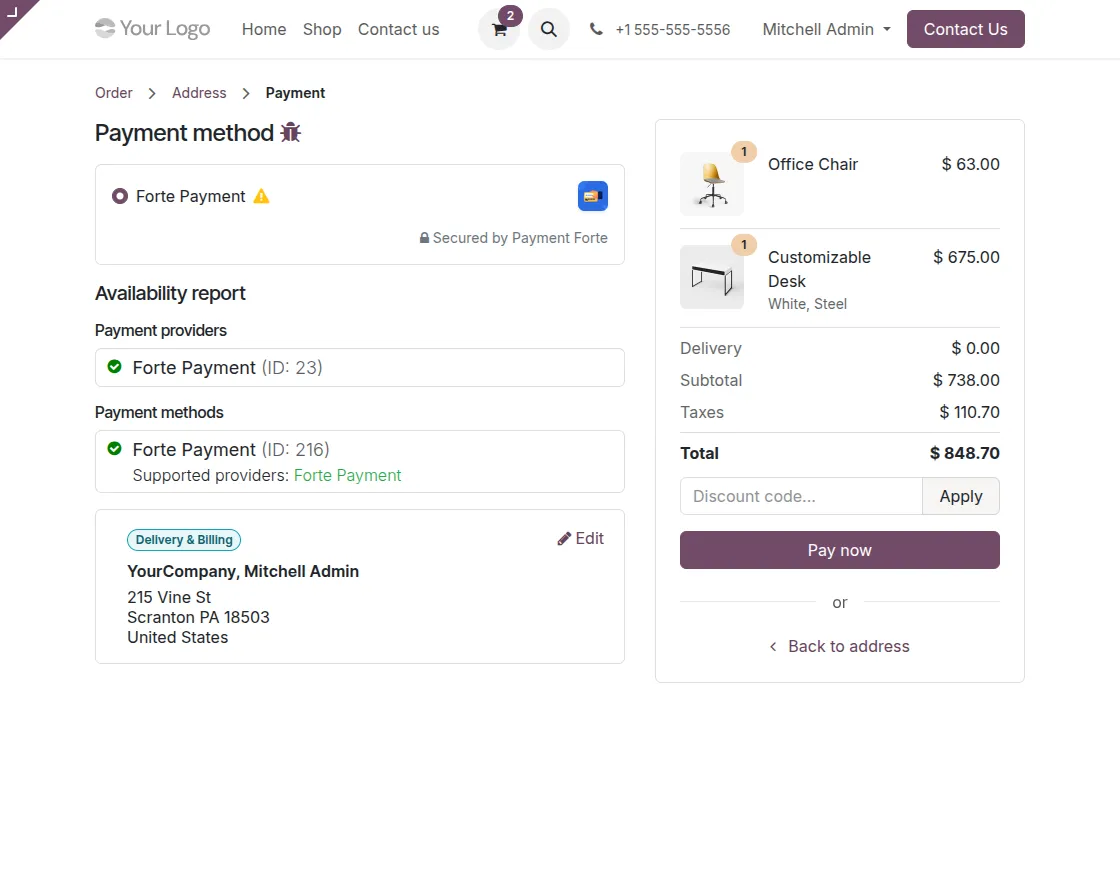 select payment method as forte