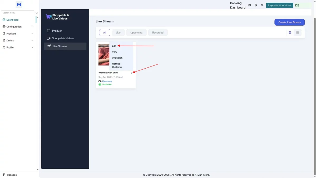 live stream edit Live Commerce Multivendor marketplace