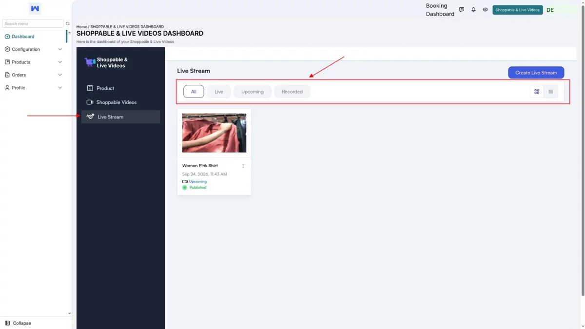 Live Commerce Multivendor marketplace manage live stream