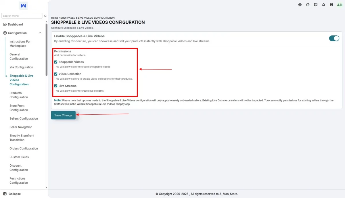 seller permission Live Commerce Multivendor marketplace