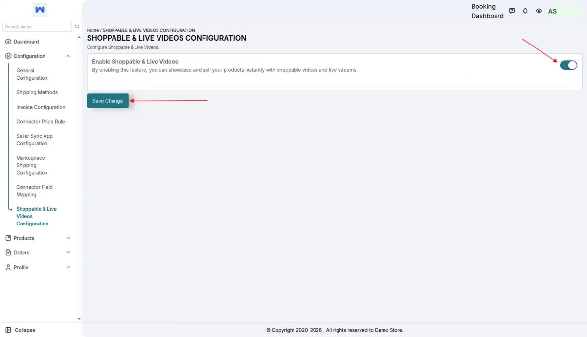 enable seller side Live Commerce Multivendor marketplace