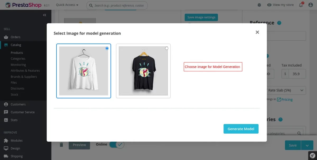 Pop-up to choose image for model generation