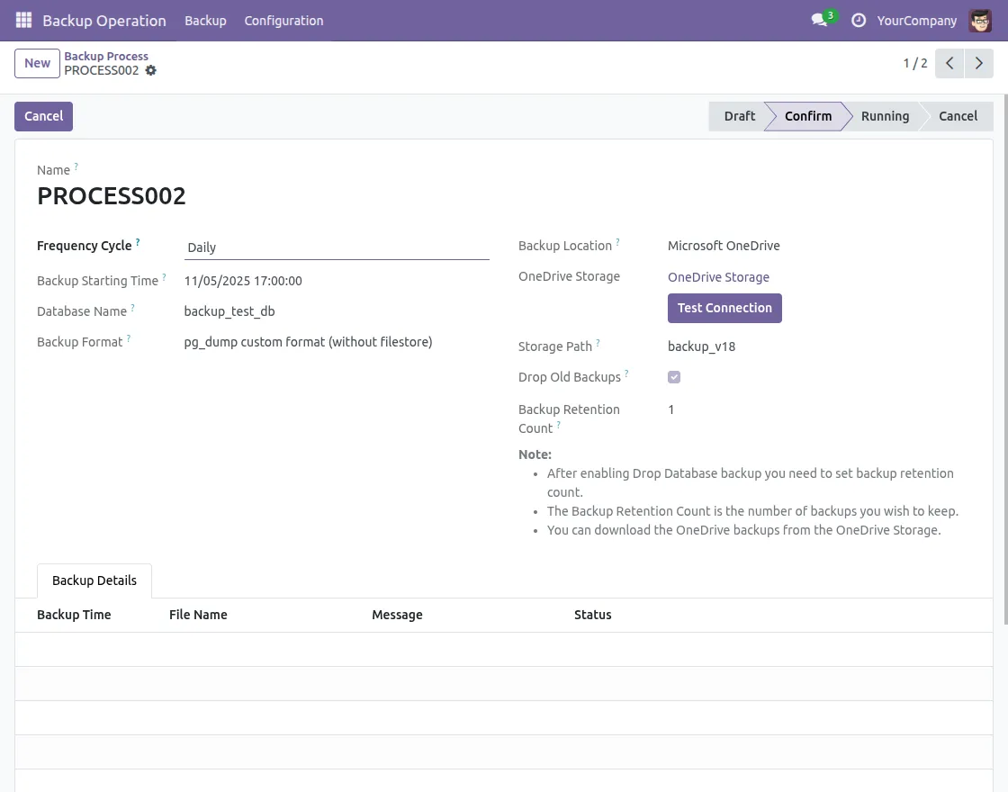 Confirm Backup Process