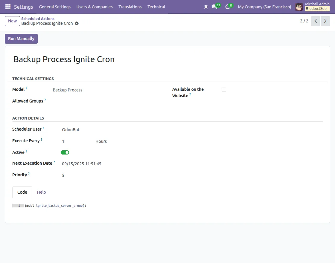 Backup Process Ignite Cron