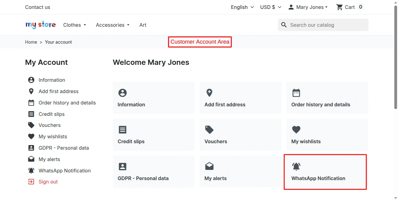 customer account area