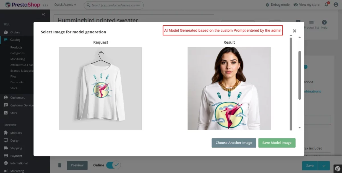 AI Model generated based on the custom prompt entered by the admin