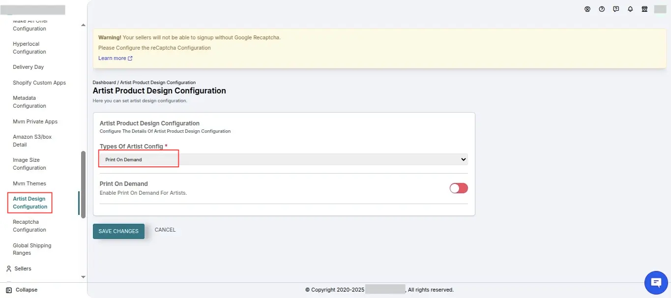 Artist-Product-Design-Configuration-Admin