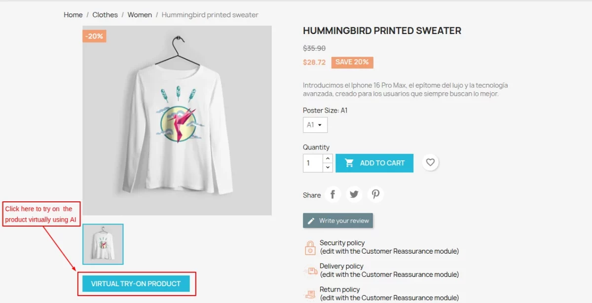 Button added to try-on the product virtually.