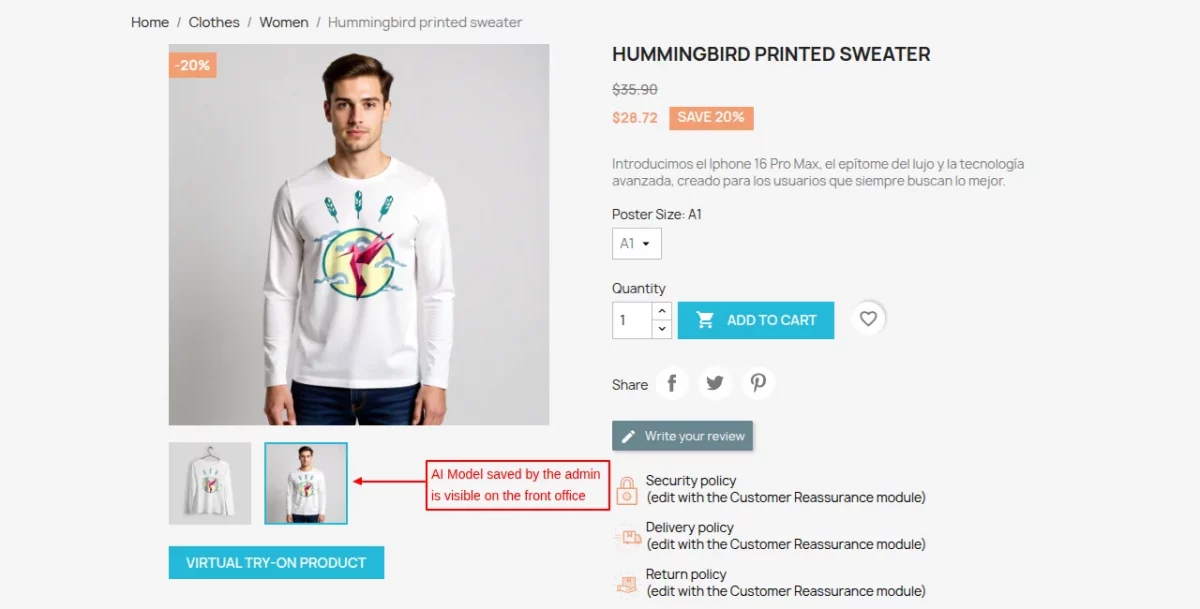 AI Model saved by the admin is visible on the front office