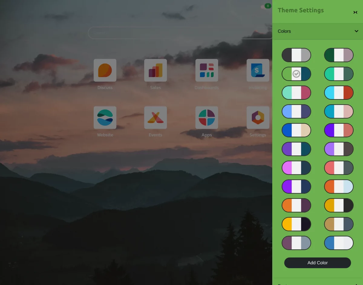 choose color theme for odoo