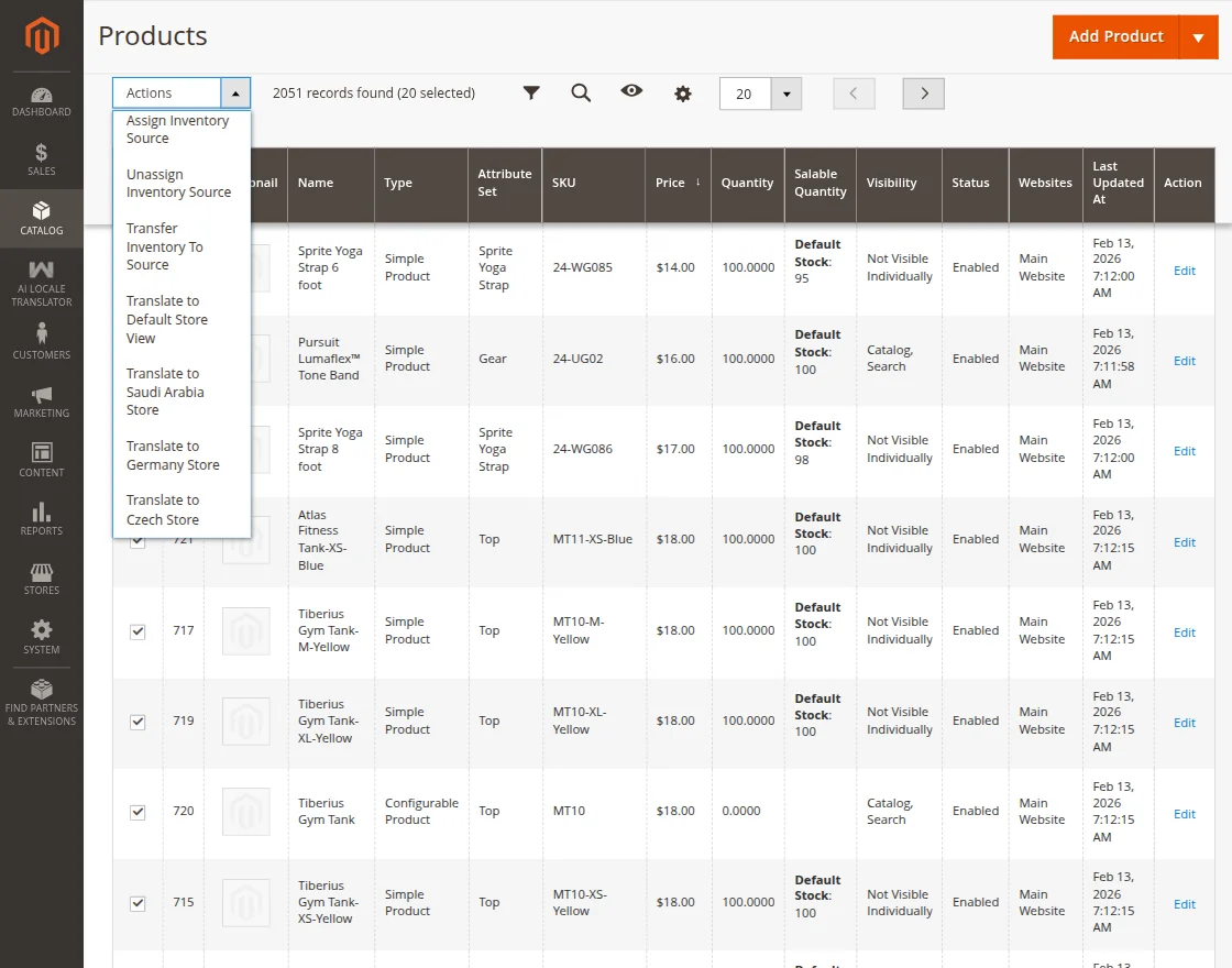 select product and store view