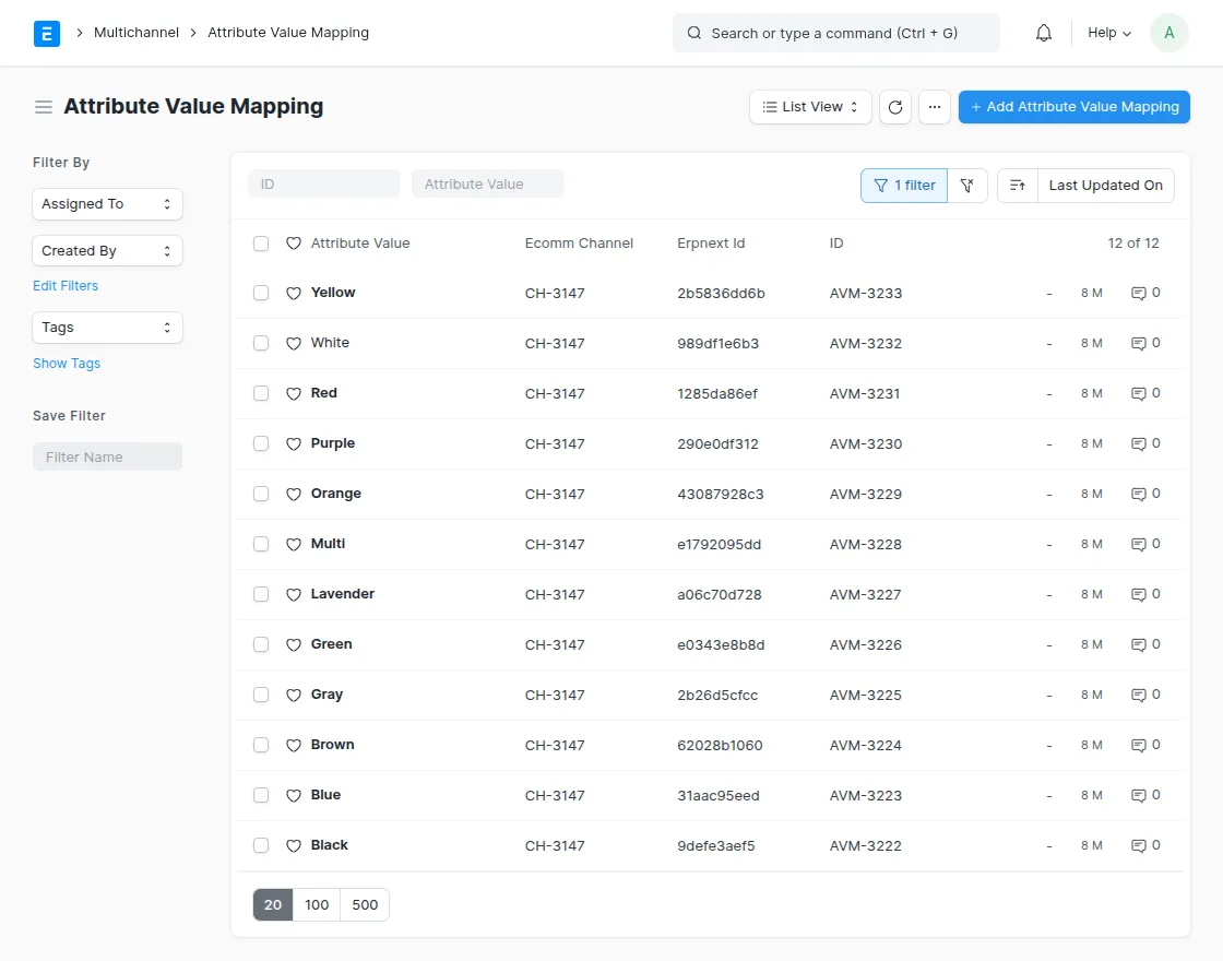 Attribute value mapping