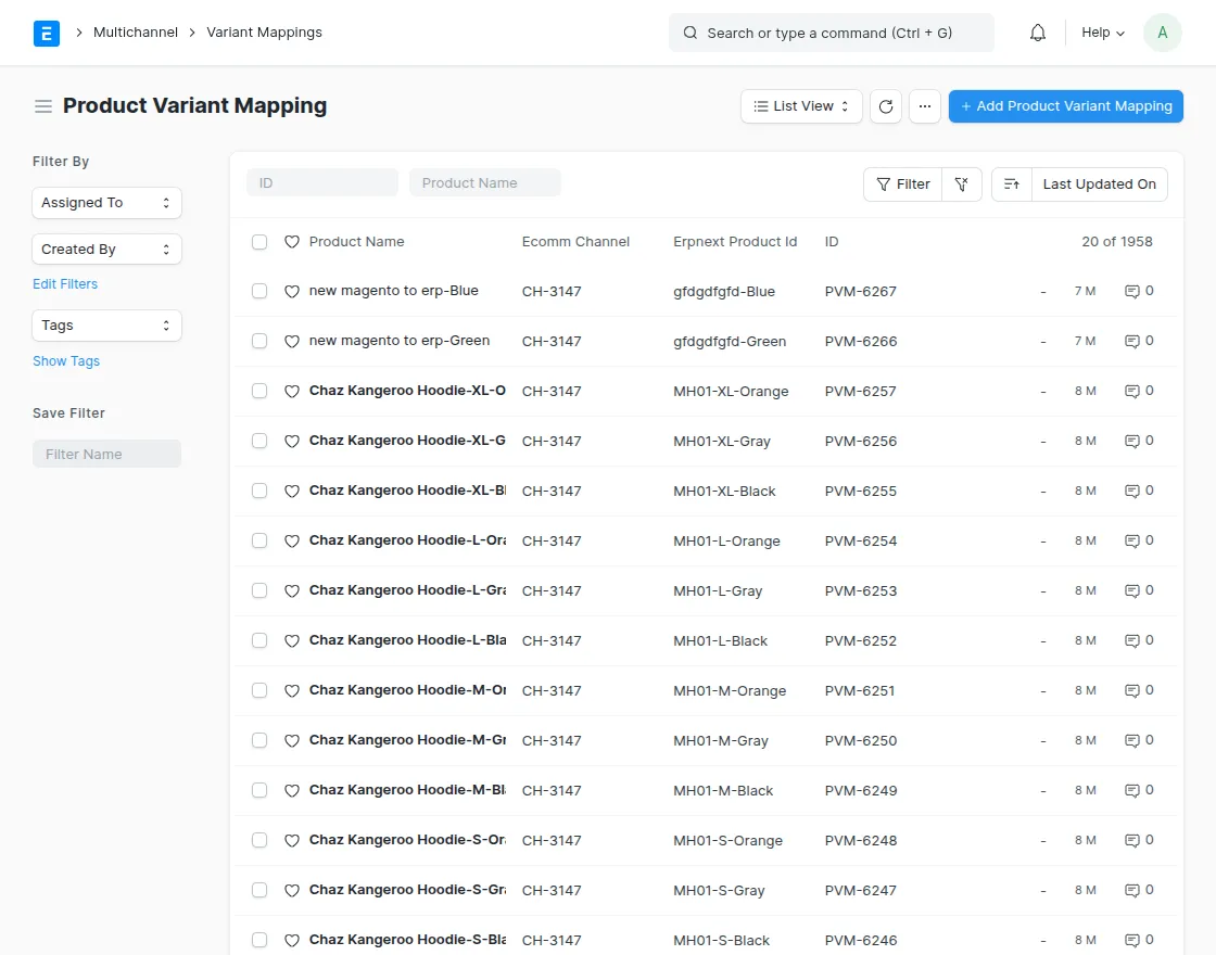 Product variant mapping