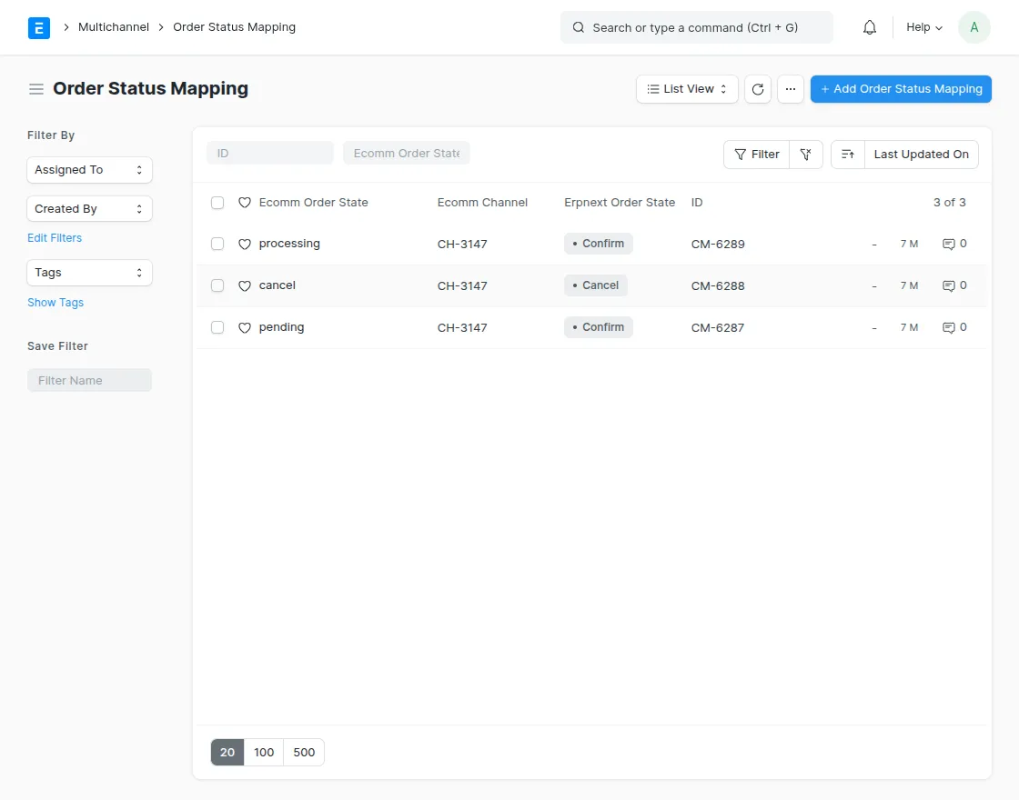 Order status mapping