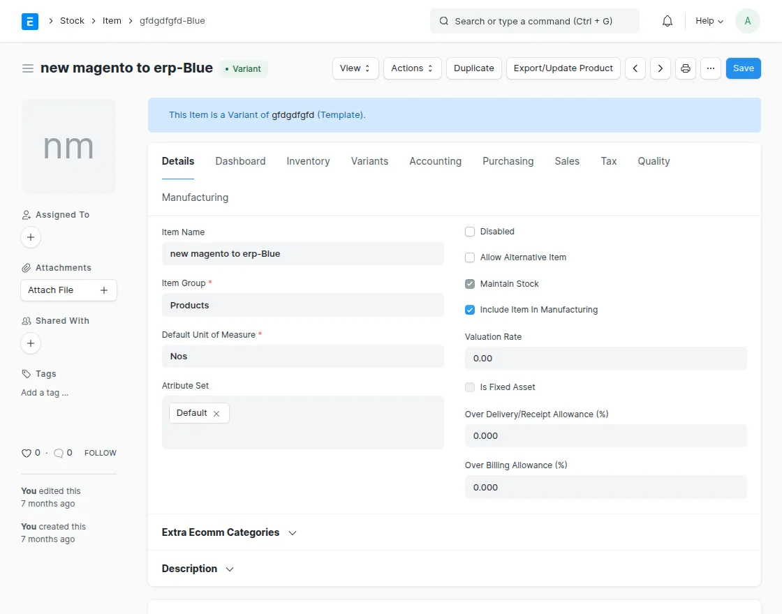 Import/ export option from the item page